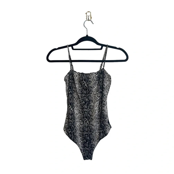 Windsor Wild Child Black & Tan Snakeskin Print Thong Bodysuit Small Women’s - Picture 11 of 11